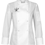 Bluza gastronomiczna damska biała KLASYCZNA długi rękaw z haftem nóż, widelec, łyżka