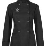 Bluza gastronomiczna damska czarna KLASYCZNA długi rękaw z haftem nóż, widelec, łyżka