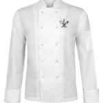 Bluza gastronomiczna męska biała KLASYCZNA długi rękaw z haftem nóż, widelec, łyżka