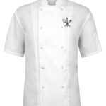 Bluza gastronomiczna męska biała KLASYCZNA krótki rękaw z haftem nóż, widelec, łyżka
