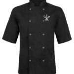 Bluza gastronomiczna męska czarna KLASYCZNA krótki rękaw z haftem nóż, widelec, łyżka