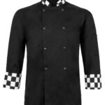 Bluza gastronomiczna męska czarna rękaw 3/4 z wykończeniem w szachownicę